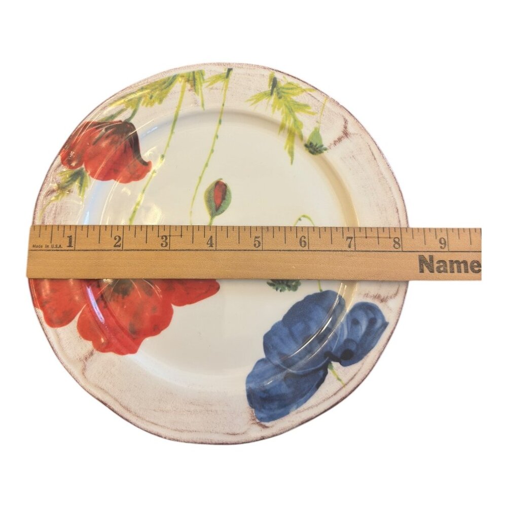Set Of 5 Plates By GTB Home Handcrafted In Italy With Poppy  Floral Design 8.5" - Picture 5 of 8